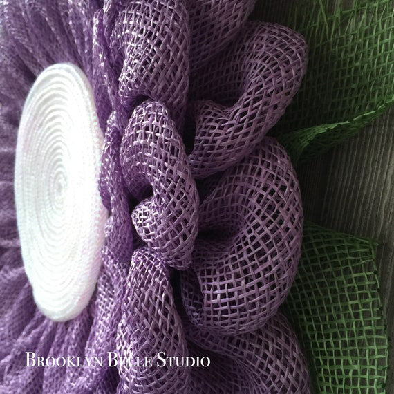 Purple Flower Wreath Purple And White Poly Burlap Flower Wreath