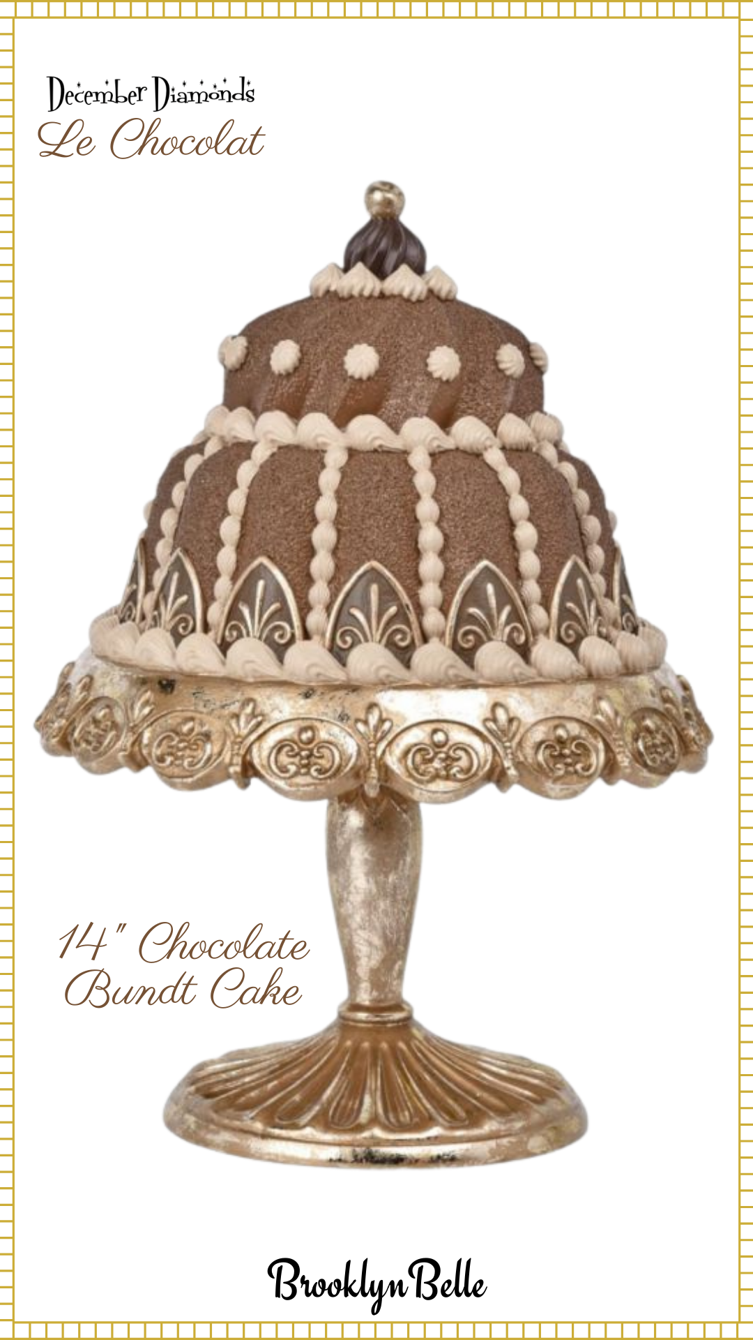December Diamonds 14 inch Chocolate Bundt Cake On Pedestal  Le Chocolat Sweets Collection