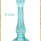 12-Inch Turquoise Pressed Glass Candle Holder