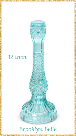 12-Inch Turquoise Pressed Glass Candle Holder