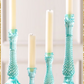 12-Inch Turquoise Pressed Glass Candle Holder