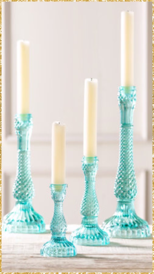 12-Inch Turquoise Pressed Glass Candle Holder