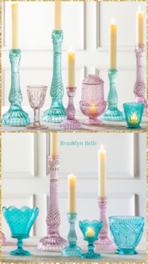 12-Inch Turquoise Pressed Glass Candle Holder