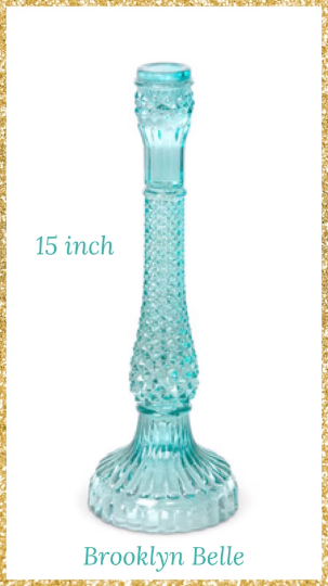 15-Inch Turquoise Pressed Glass Candle Holder