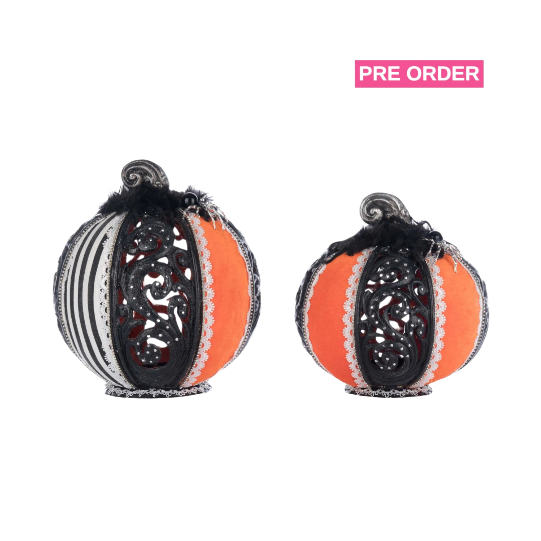 Katherine's Collection Macabre Pumpkins with Tea Lights Set of 2    Katherine's Collection Halloween Pumpkin Set