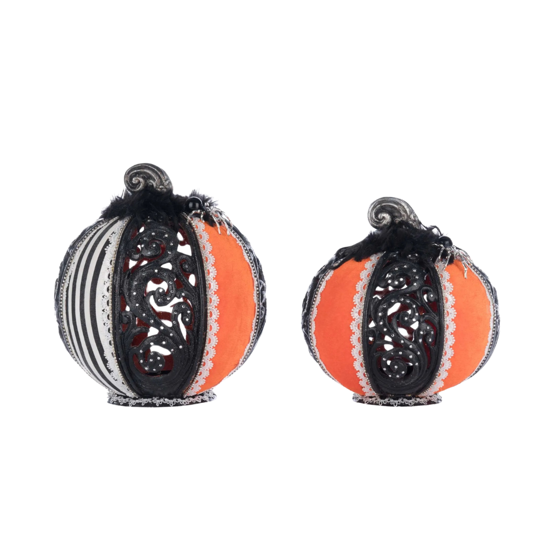 Katherine's Collection Macabre Pumpkins with Tea Lights Set of 2    Katherine's Collection Halloween Pumpkin Set