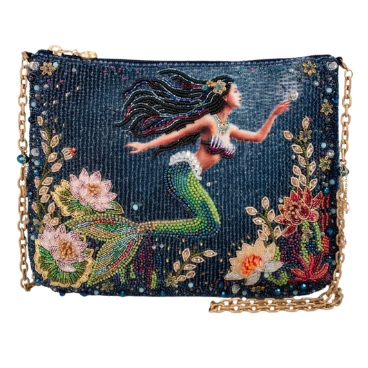 Mary Frances Mermaid Magic Beaded Underwater Scene with Mermaid Crossbody Bag  Mary Frances Ocean Scene Fashion Handbag