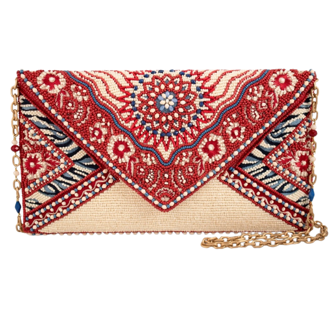 Mary Frances Tied & True Red and Blue Beaded Bandana Inspired Crossbody   Mary Frances Fashion Bag