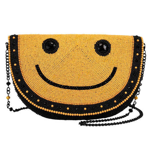Mary Frances Smile Beaded Yellow and Black Smiley Face Crossbody Bag   Mary Frances Fashion Handbag