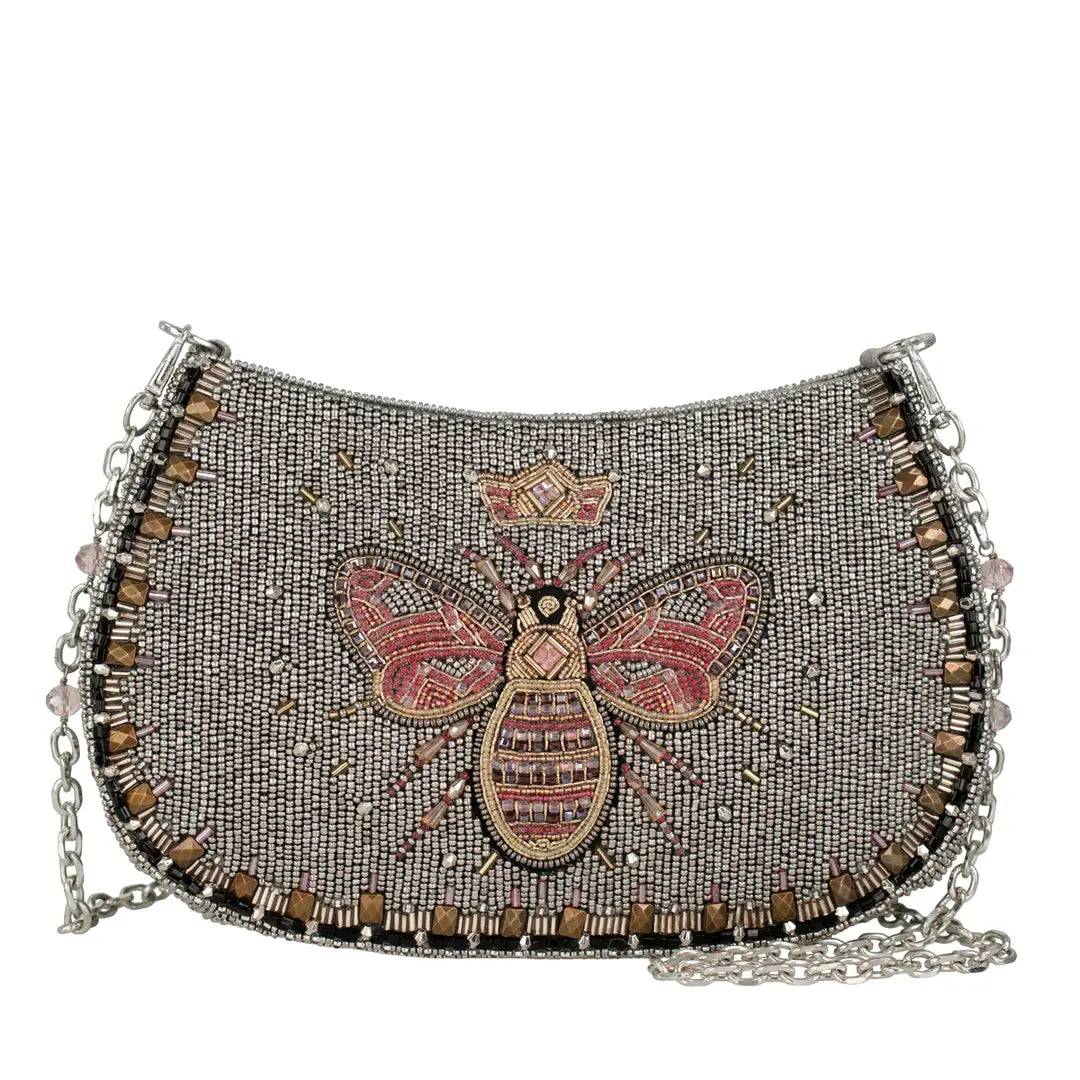 Mary Frances Crystal Buzz Beaded Bee with Crown Crossbody Handbag