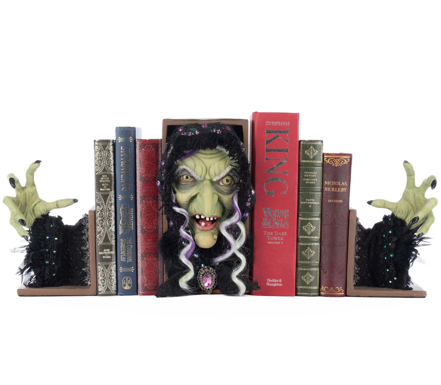 Katherine's Collection A Grimm Halloween Grizelda Book with Bookends  Katherine's Collection Halloween Bookends