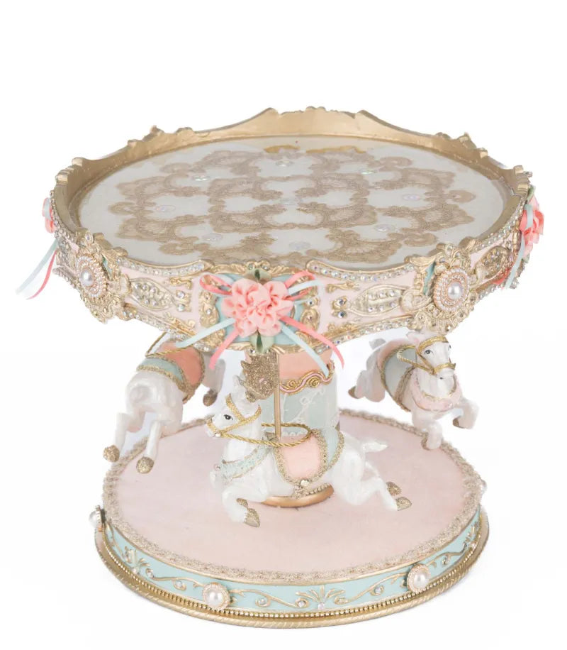 Katherine's Collection Christmas Joyeux Noel Carousel Cake Plate   Katherine's Collection Dessert Stand