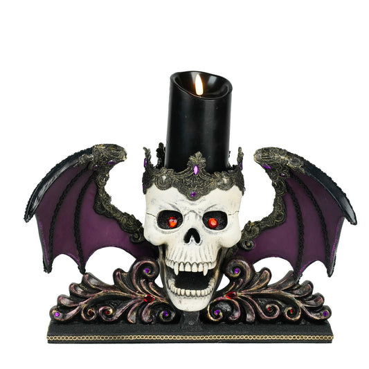 Winged Skull Pillar Candle Holder  Katherine's Collection Halloween Candle Holder