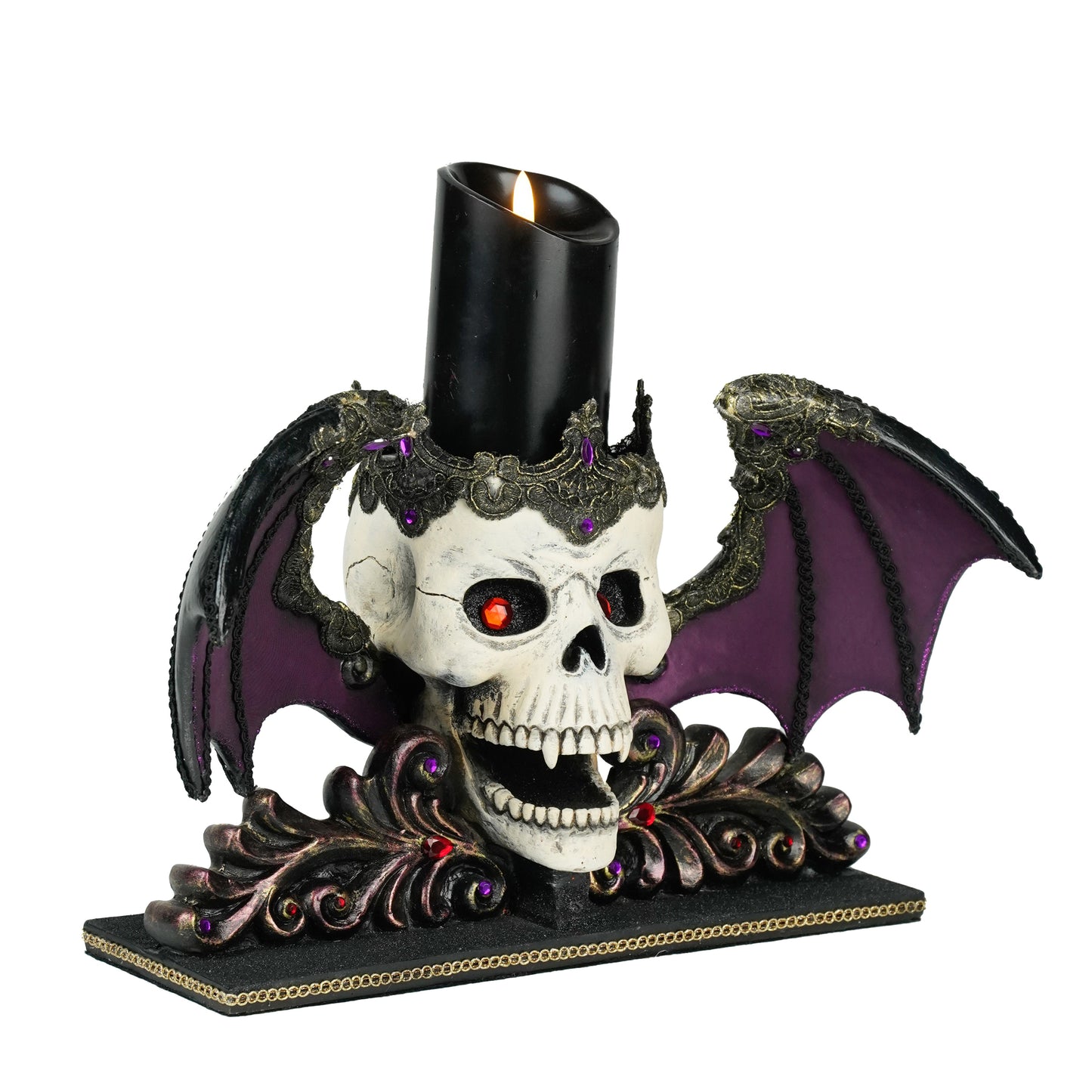 Winged Skull Pillar Candle Holder  Katherine's Collection Halloween Candle Holder