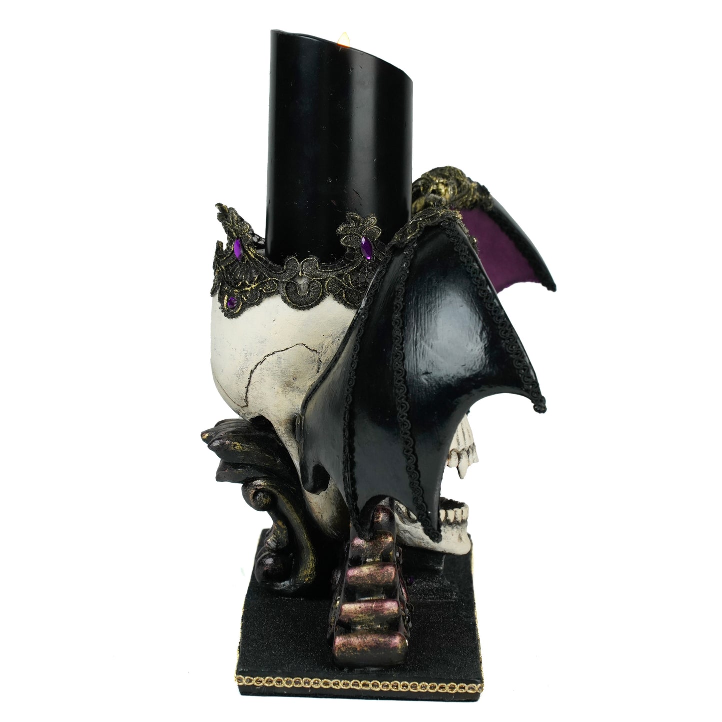 Winged Skull Pillar Candle Holder  Katherine's Collection Halloween Candle Holder