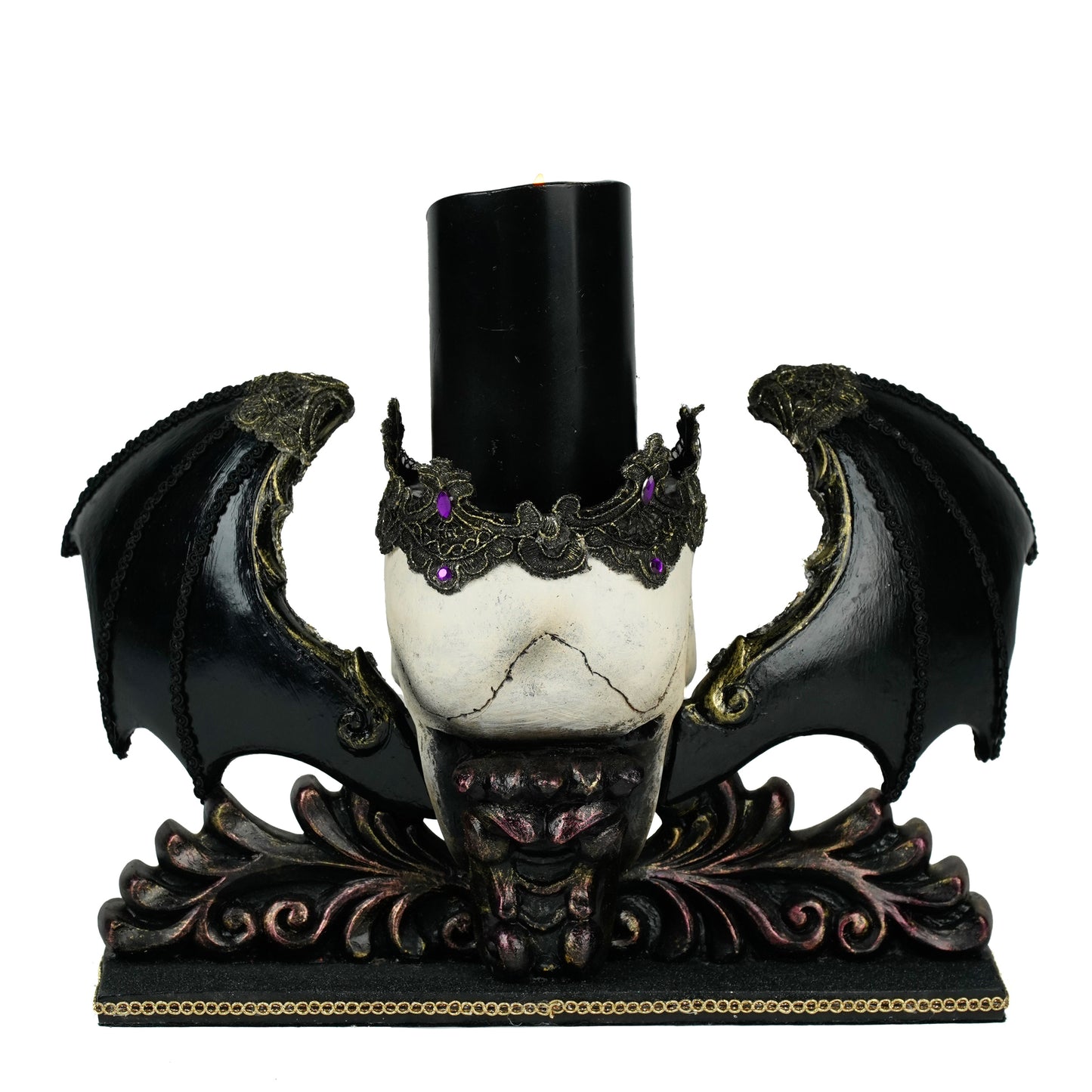 Winged Skull Pillar Candle Holder  Katherine's Collection Halloween Candle Holder