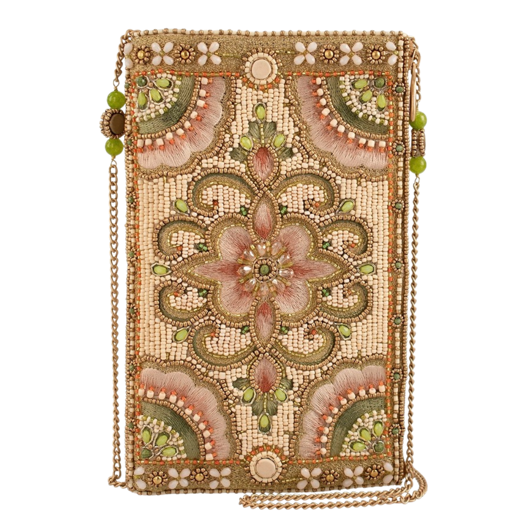 Mary Frances Gentle Touch Pink & Green Floral Beaded Crossbody Phone Bag   Mary Frances Fashion Handbag