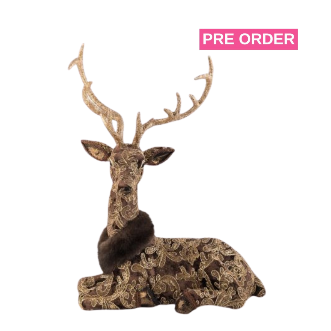 December Diamonds 20 inch Brown Laying Deer  Le Chocolat Christmas Reindeer Decor