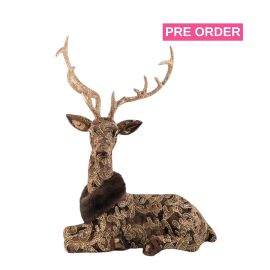 December Diamonds 20 inch Brown Laying Deer  Le Chocolat Christmas Reindeer Decor