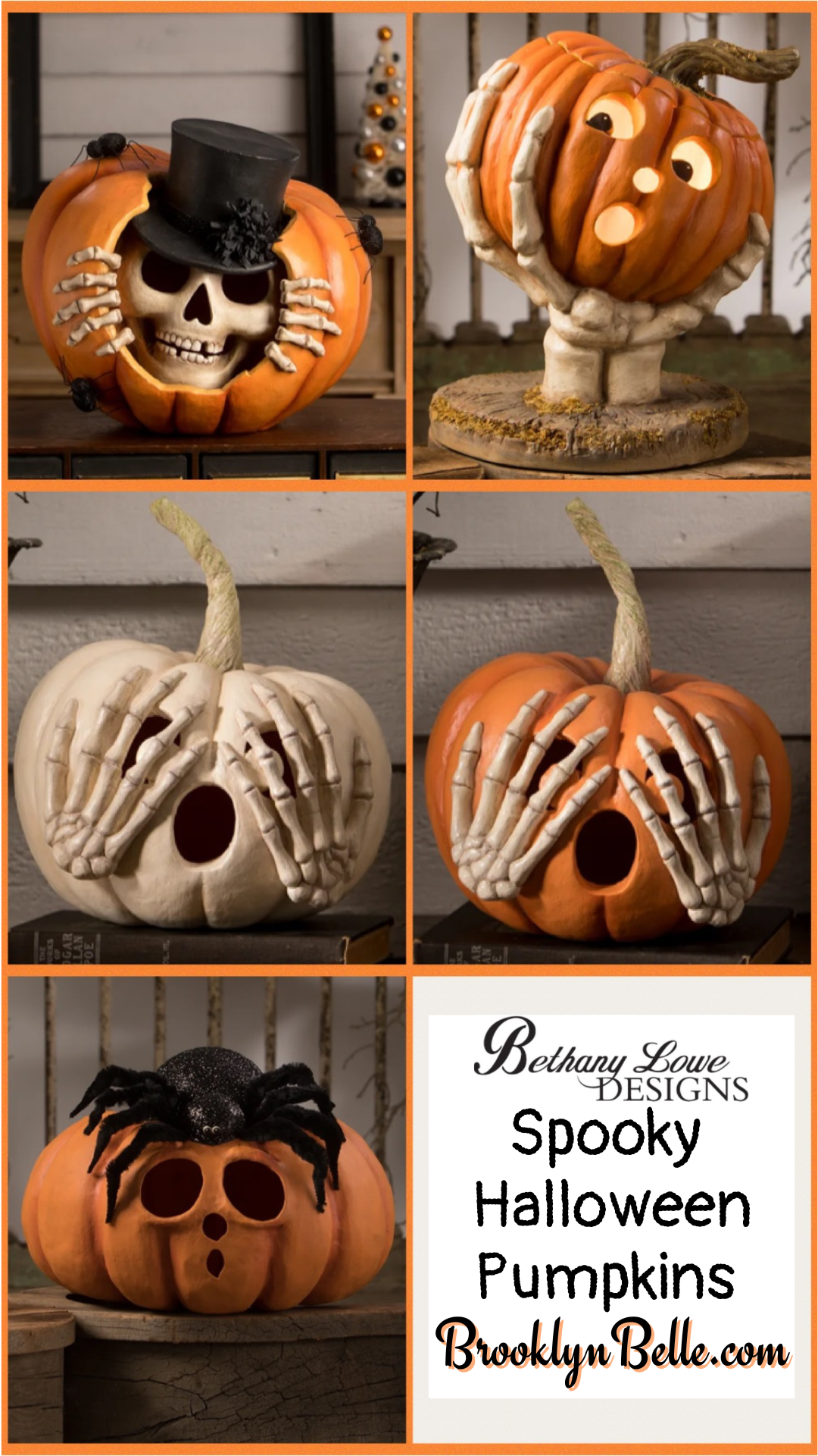 Bethany Lowe Peek A Boo Skelly Pumpkin   Bethany Lowe Halloween Decoration