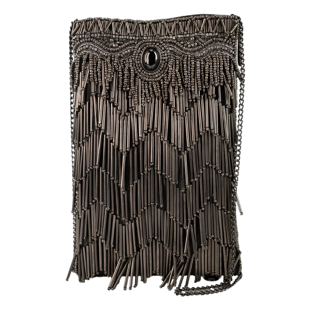 Mary Frances True Pewter Beaded Fringe Crossbody Phone Bag    Mary Frances Fashion Handbag