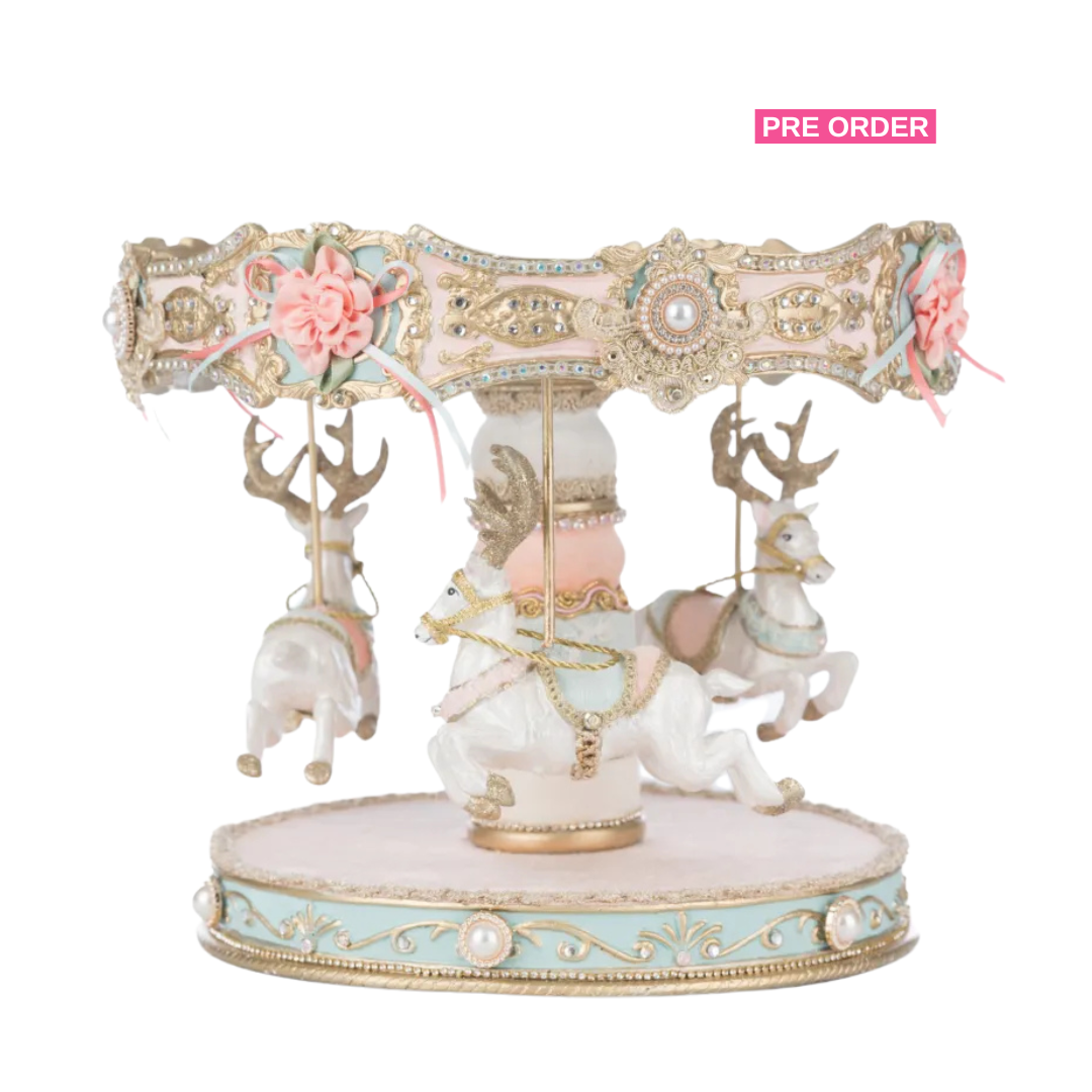 Katherine's Collection Christmas Joyeux Noel Carousel Cake Plate   Katherine's Collection Dessert Stand