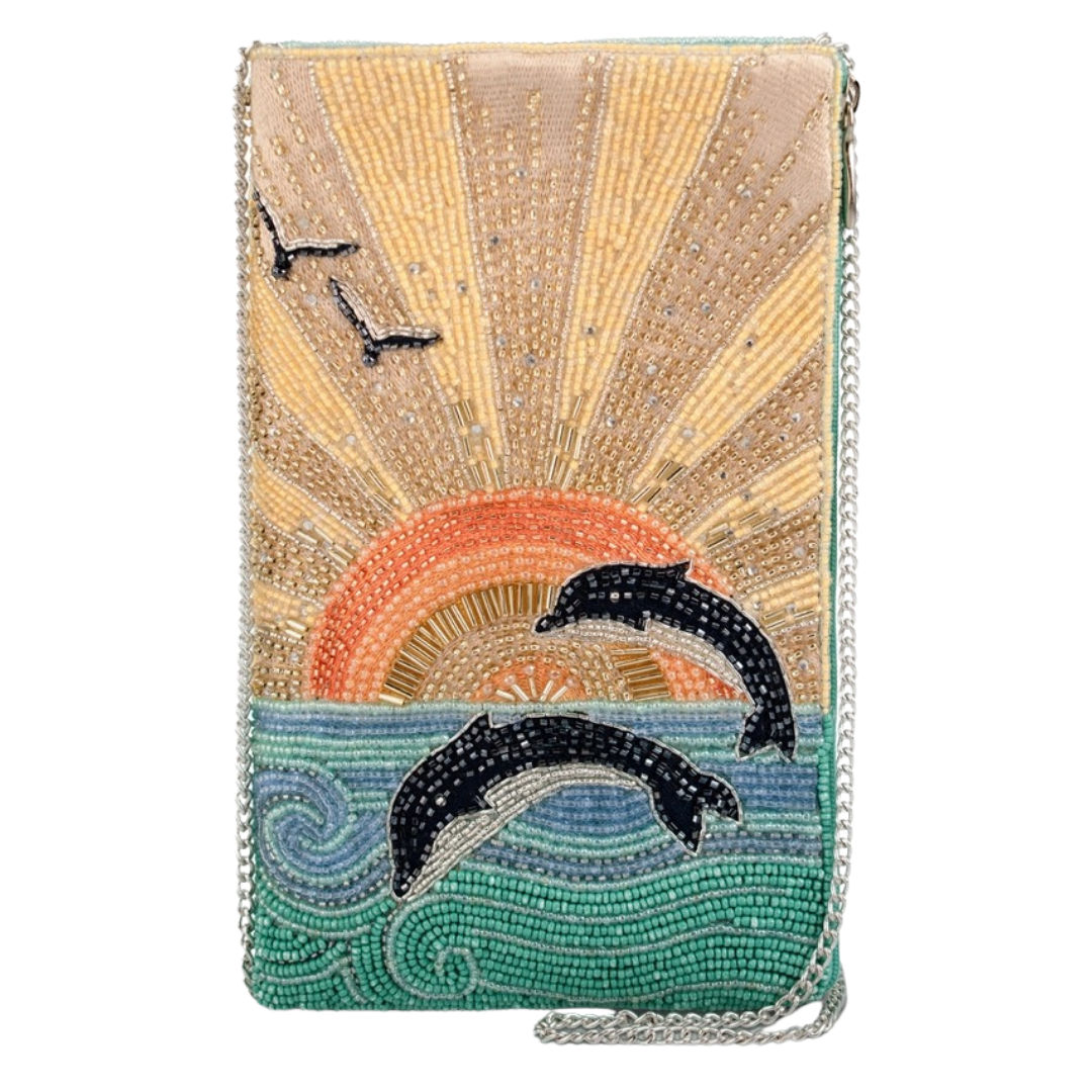 Mary Frances Flip For Joy Sunset and Dolphins Beaded Crossbody Phone Bag   Mary Frances Fashion Handbag