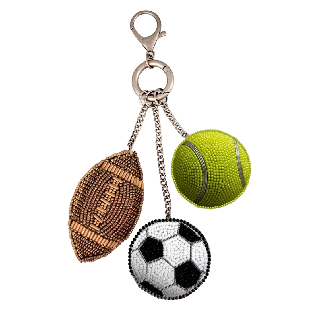 Mary Frances Play Ball Beaded Soccer, Tennis, and Football Bag Charm Handbag Accessories