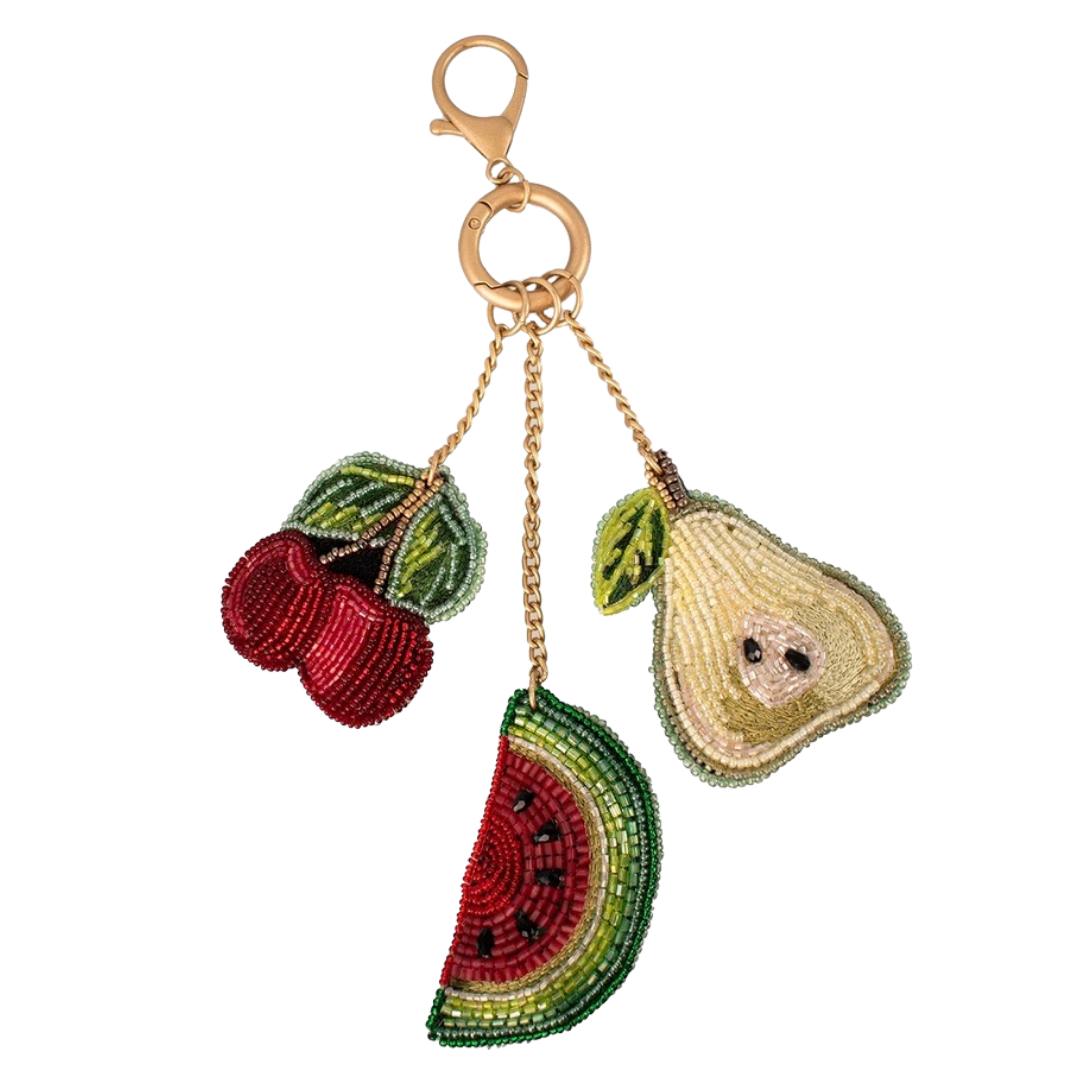 Mary Frances Fruit Cup Cheeries, Pear, and Watermelon Beaded Bag Charm Handbag Accessories
