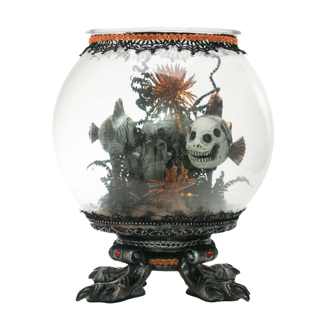 Katherine's Collection Shallow Grave Fishbowl   Katherine's Collection Halloween Skeleton Fish In Bowl