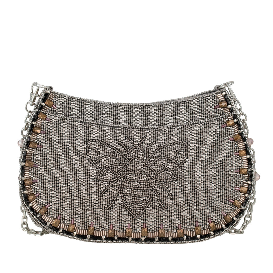Mary Frances Crystal Buzz Beaded Bee with Crown Crossbody Handbag