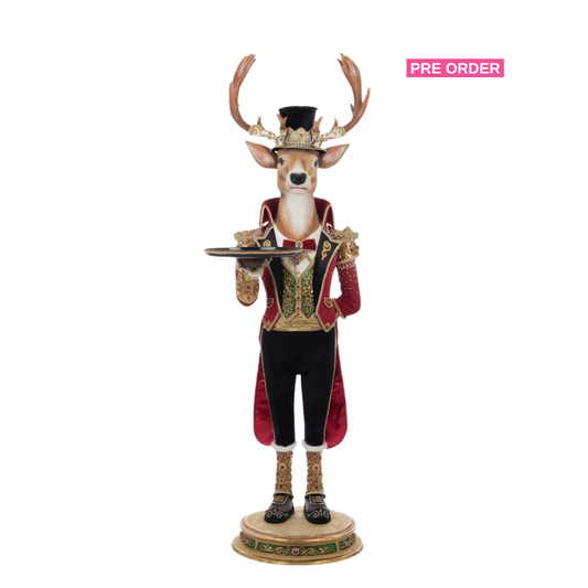 Katherine's Collection Christmas Ball Reindeer Butler 60.5 inch   Katherine's Collection Royal Christmas Ball Reindeer Server Life Size
