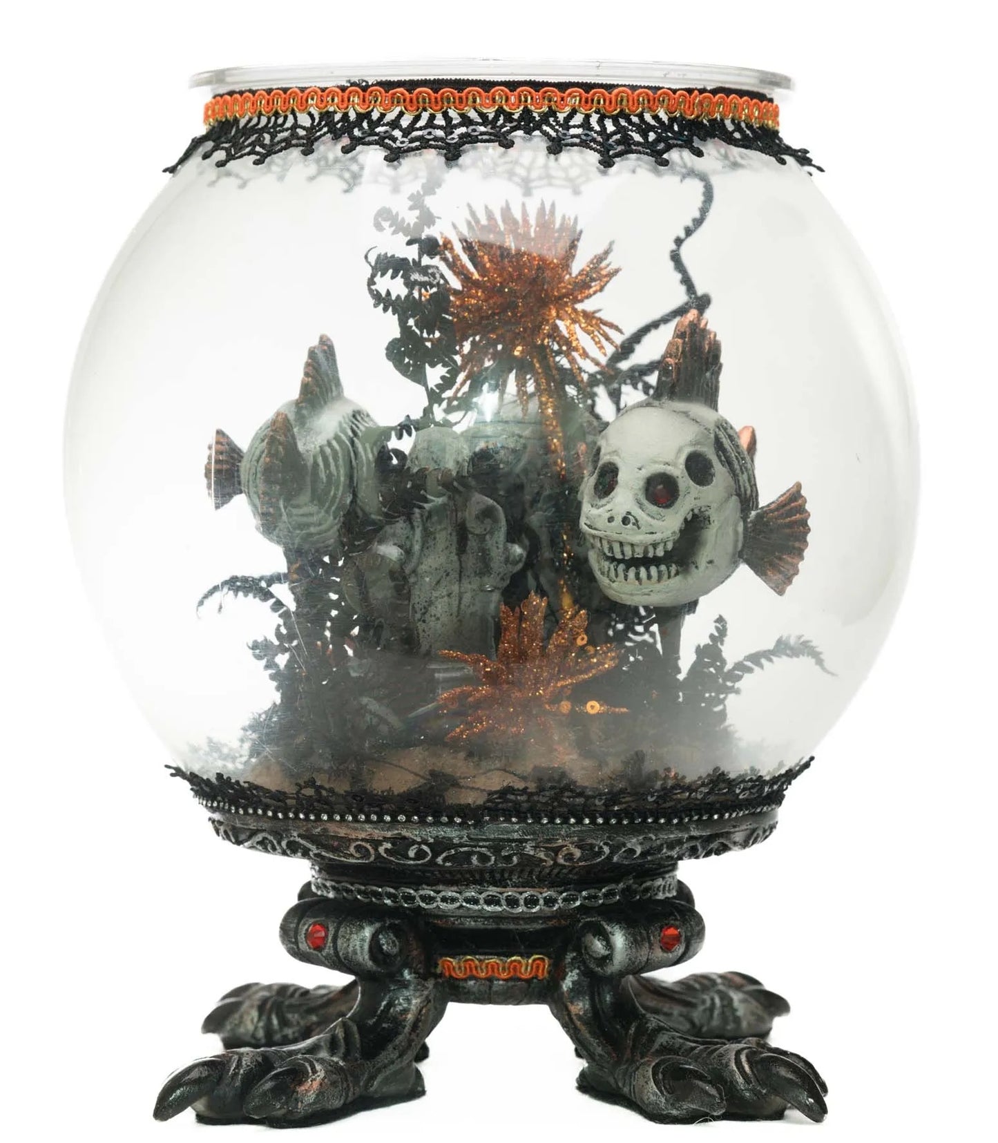 Katherine's Collection Shallow Grave Fishbowl   Katherine's Collection Halloween Skeleton Fish In Bowl