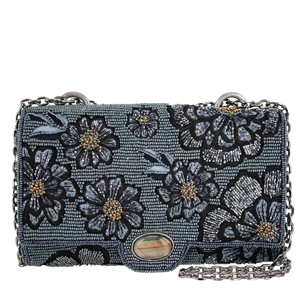 Mary Frances Azure Blue Beaded Flowers Crossbody Bag  Fashion Handbag