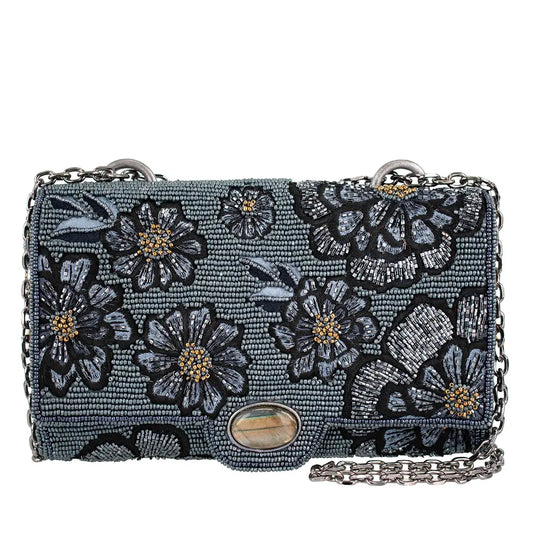 Mary Frances Azure Blue Beaded Flowers Crossbody Bag  Fashion Handbag