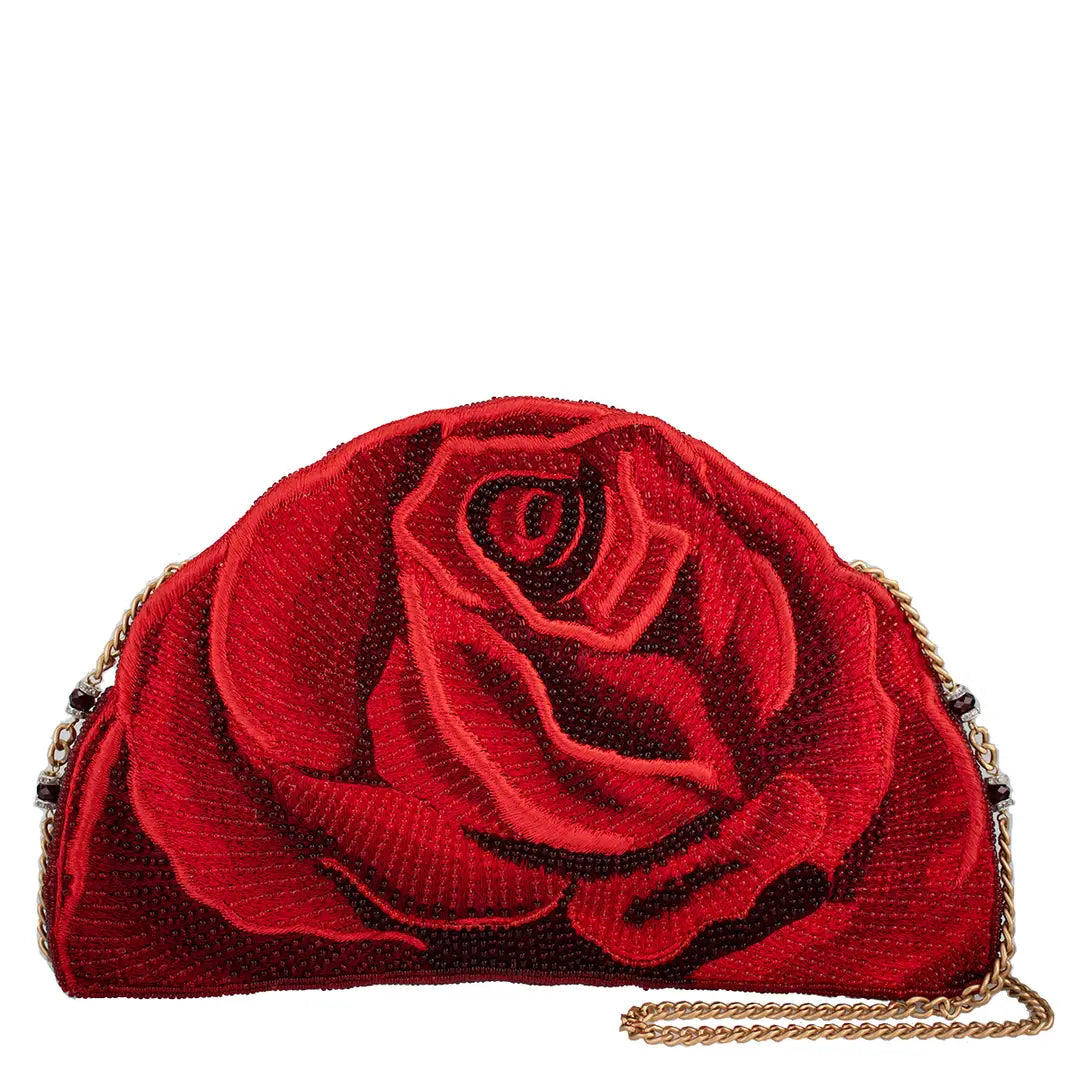 Mary Frances Petal Passion Beaded Rose Crossbody Bag  Red Rose Handbag