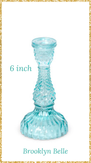 6-Inch Turquoise Pressed Glass Candle Holder