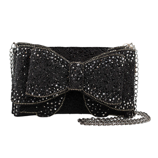 Mary Frances Beaded Bow Chic Crossbody Clutch Handbag    Mary Frances Black Bow Clutch Purse