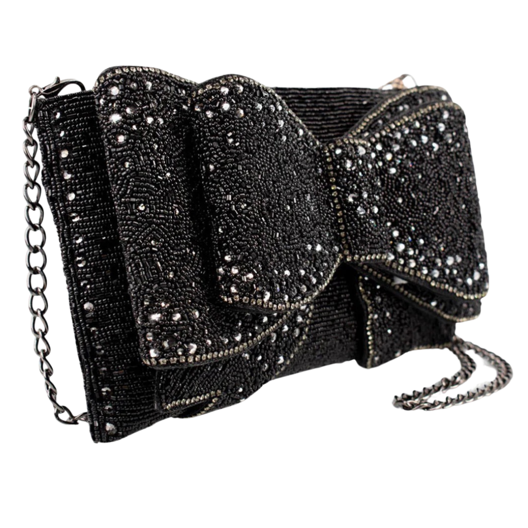 Mary Frances Beaded Bow Chic Crossbody Clutch Handbag    Mary Frances Black Bow Clutch Purse