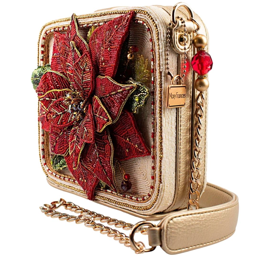 Mary Frances Poinsettia Shoulder Bag  Mary Frances Christmas Holiday Shoulder Bag