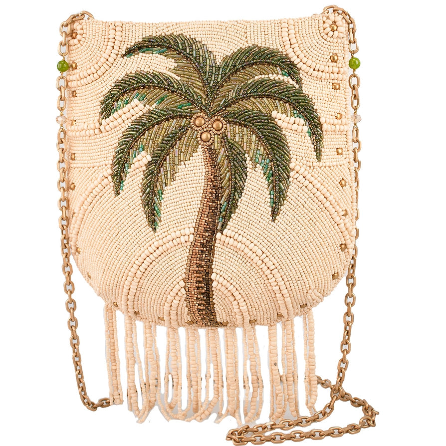 Mary Frances Coconutty Palm Tree and Beaded Fringe Crossbody Handbag   Mary Frances Fashion Bag