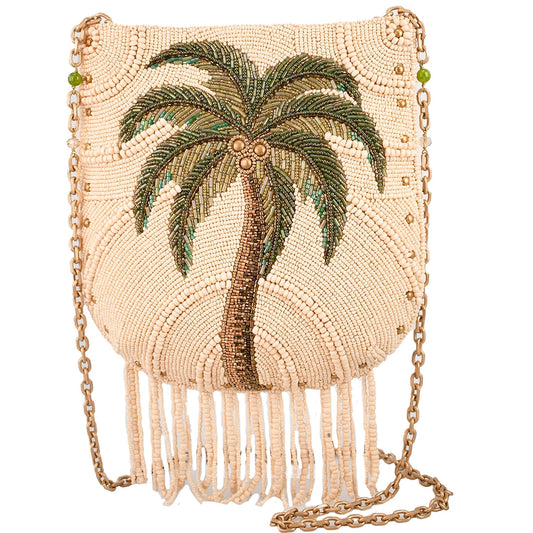Mary Frances Coconutty Palm Tree and Beaded Fringe Crossbody Handbag   Mary Frances Fashion Bag