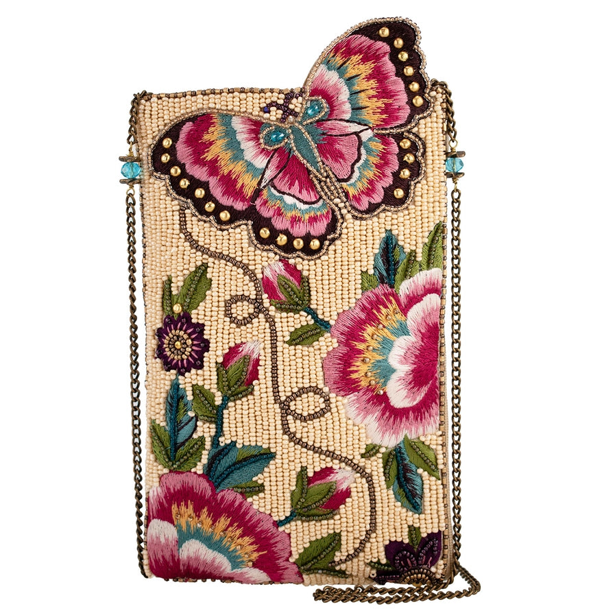 Mary Frances Butterfly Garden Beaded Floral Crossbody Phone Bag