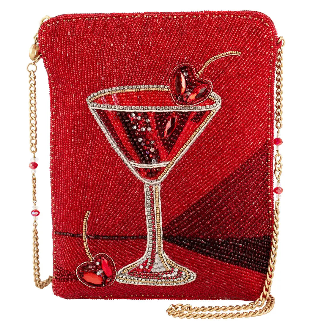Mary Frances Top Shelf Beaded Red Martini Crossbody Bag  Cocktail Fashion Bag