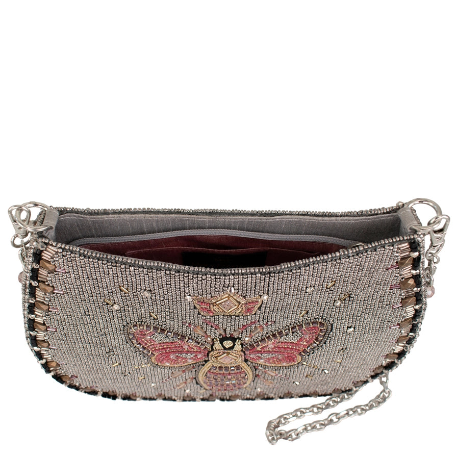 Mary Frances Crystal Buzz Beaded Bee with Crown Crossbody Handbag