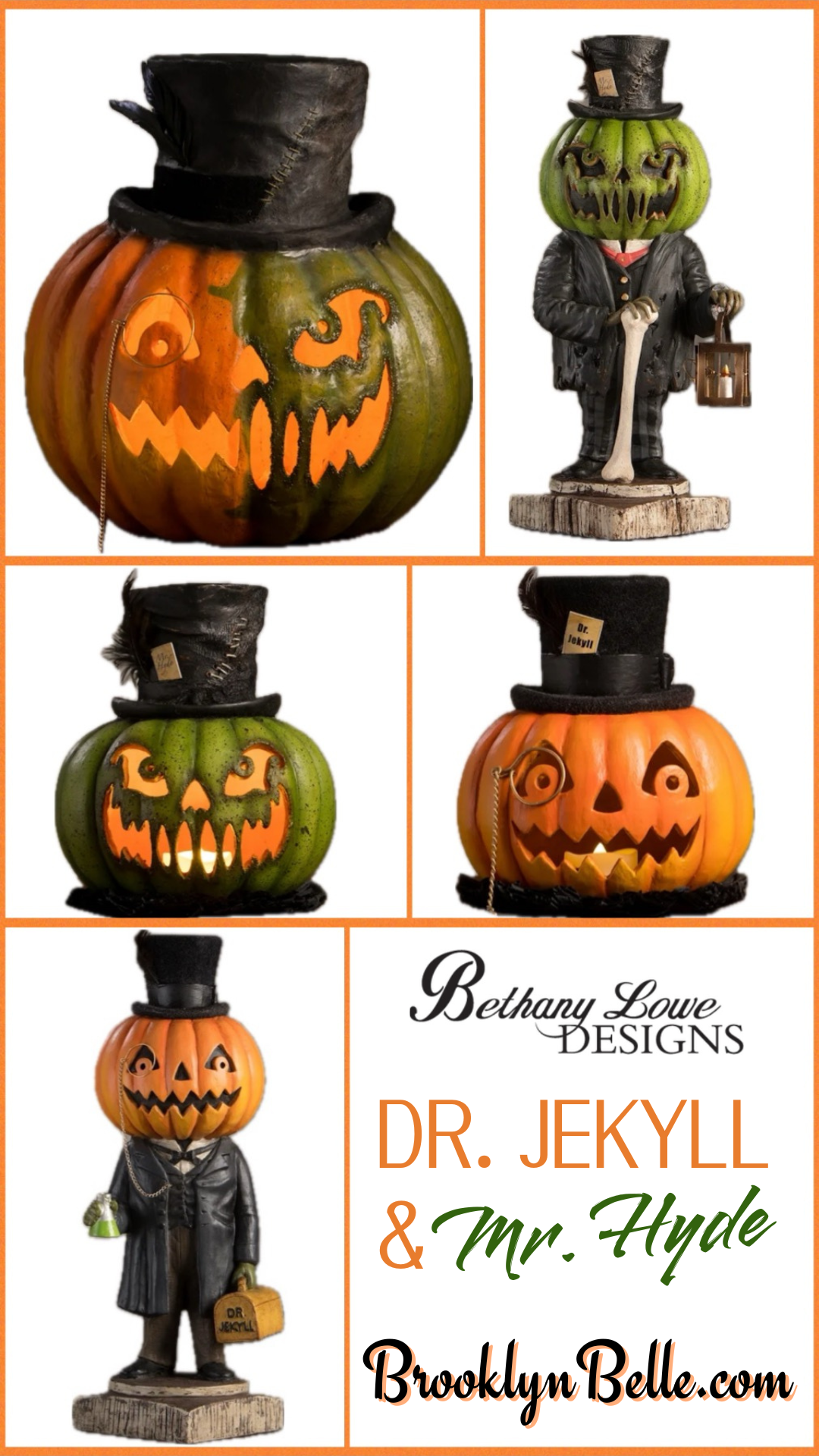 Bethany Lowe Jekyll and Hyde Pumpkin Jack O' Lantern    Bethany Lowe Halloween Pumpkin Decoration