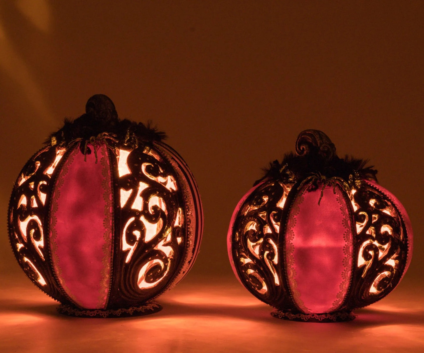 Katherine's Collection Macabre Pumpkins with Tea Lights Set of 2    Katherine's Collection Halloween Pumpkin Set