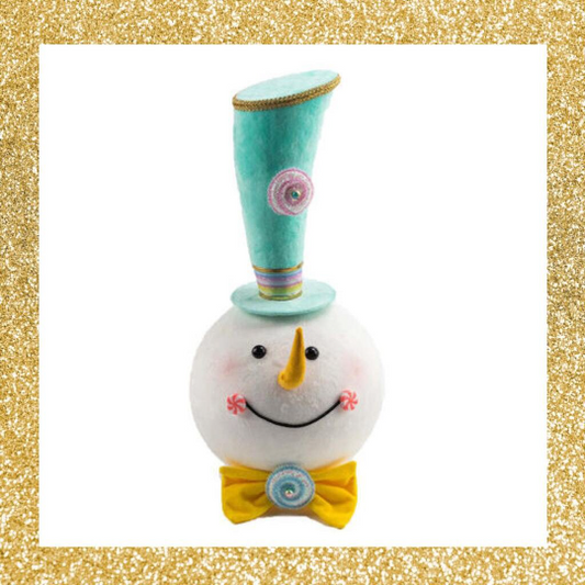 19" December Diamonds Snowman Head with Blue Top Hat • Snowman Head Wreath Attachment