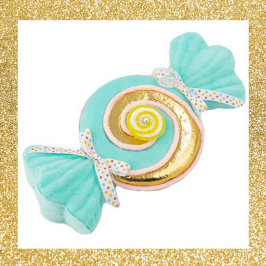 14" December Diamonds Blue and Gold Swirl Candy • Candy Wreath Attachment • Large Candy Decoration