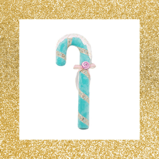 31" December Diamonds Teal Candy Cane with Bow
